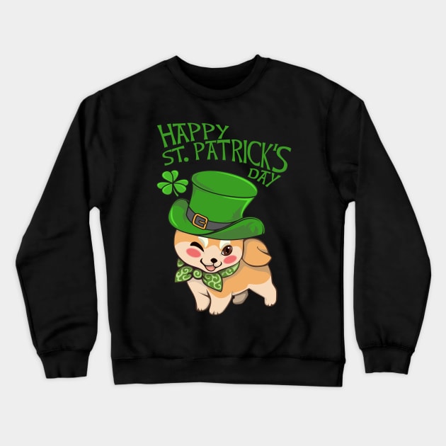 St Patrick Shiba Inu Cute Dog Kawaii Crewneck Sweatshirt by Aliaksandr